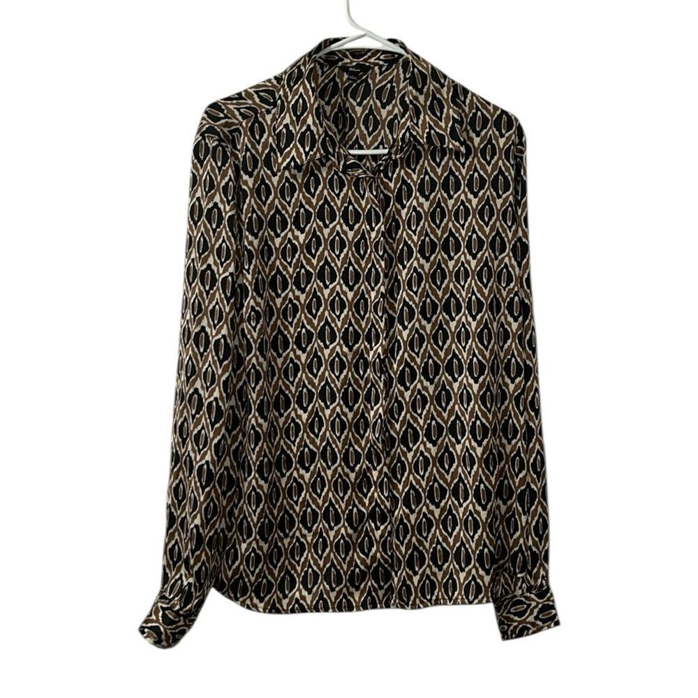 Milano Black & Brown Printed Long sleeve Button Down Shirt(Size Large)